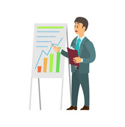 Man making report near board with graphs and chart vector