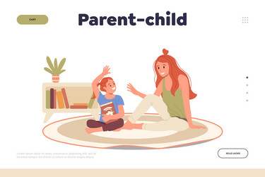 Parent and child landing page template with happy vector