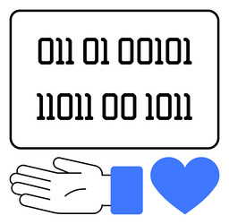 binary code with hand and heart symbols technology vector image