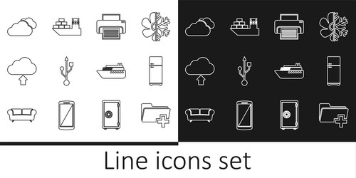 Set line add new folder refrigerator printer vector