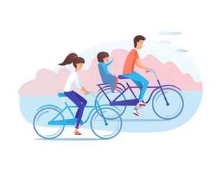 family cycling together flat vector