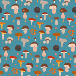 seamless pattern with different mushrooms on blue vector