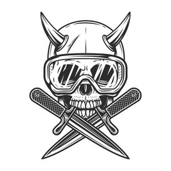 Skull with horns in glasses and crossed knife vector