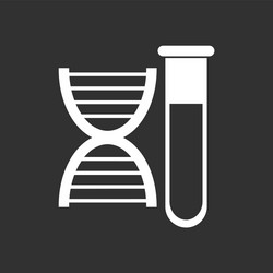 white icon on black background dna with test tube vector