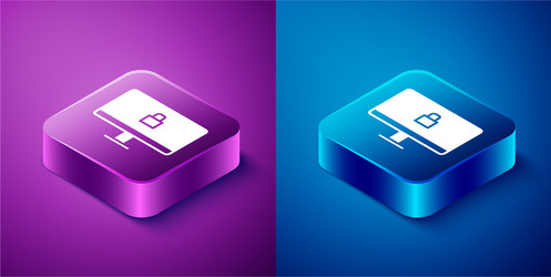 isometric lock on computer monitor screen icon vector image