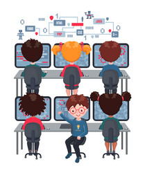 kids learn coding on laptops in school vector image
