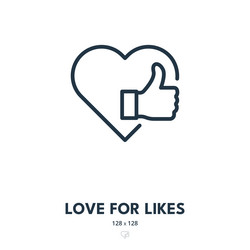 Love for likes icon thumbs up reaction heart vector