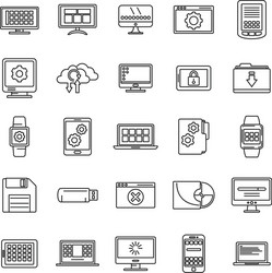 software operating system icons set outline style vector