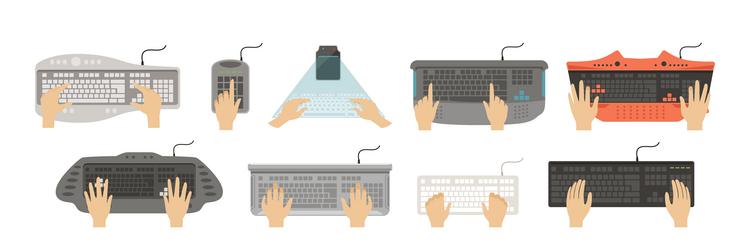 Hands on Computer Keyboard - Top View vector image