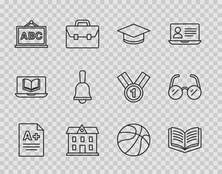 set line exam sheet with a plus grade open book vector image