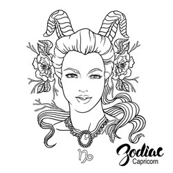 Capricorn Zodiac Girl with Flowers Vector Image