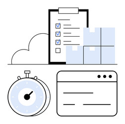 task management checklist with stopwatch stacked vector image