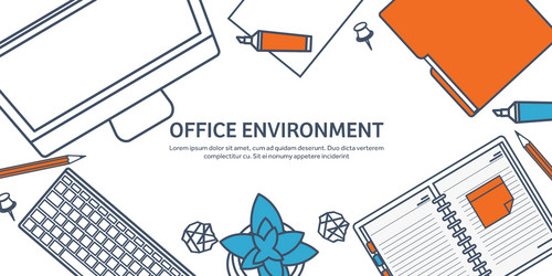 workplace with table and computer vector image