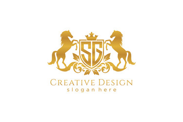 initial sg retro golden crest with shield and two vector image