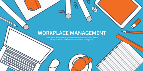 workplace with table and computer vector image