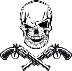Smiling Skull with Revolvers Vector Image