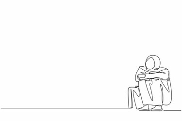 Continuous one line drawing very sad arab Vector Image