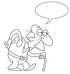 Cartoon old man leaning on a cane Royalty Free Vector Image