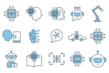 Artificial intelligence icon set robot head brain vector