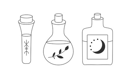 bottles potions with magic signs vector