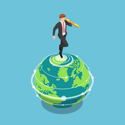 isometric businessman standing on world vector