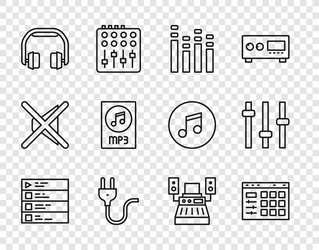 set line music playlist drum machine equalizer vector image