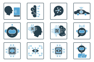artificial intelligence icon set robot head brain vector image