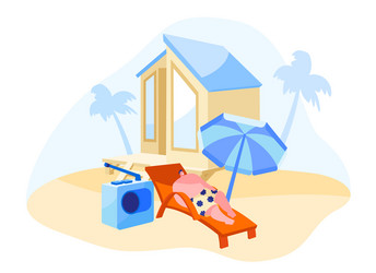 Man character lounging and listening radio music vector