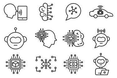 Artificial intelligence icon set robot head brain vector