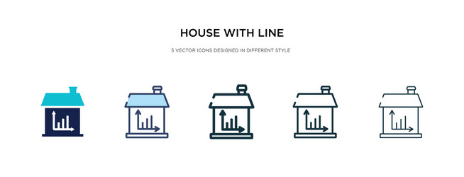 House with line chart icon in different style vector