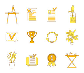 Office items yellow linear objects set business vector