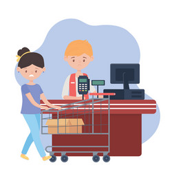 sad customer with shopping cart and box empty vector image