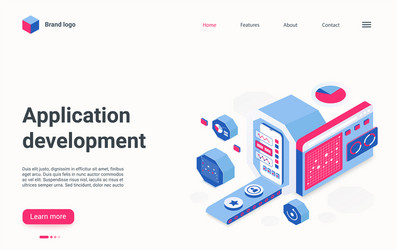 app development isometric landing page vector