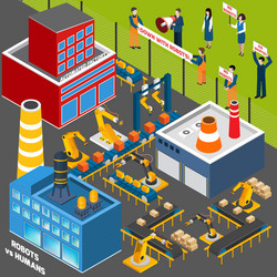 Automation Protest: Workers vs. Robots vector image