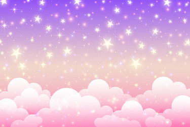 Fantasy pink unicorn background with clouds vector