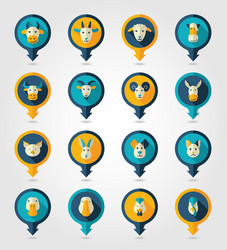 Farm animals mapping pins icons vector