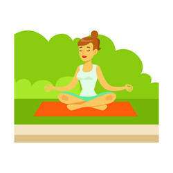 Woman doing yoga exercises and medtating in lotus vector