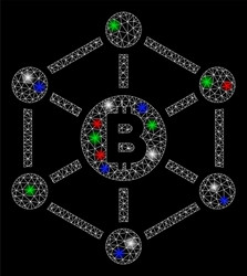 bright mesh wire frame bitcoin finance netwok vector image