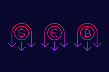 reduce costs icon with dollar euro and bitcoin vector