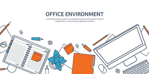 workplace with table and computer vector image