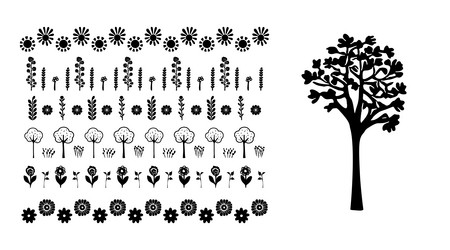 linocut tree design elements in scandi vector image