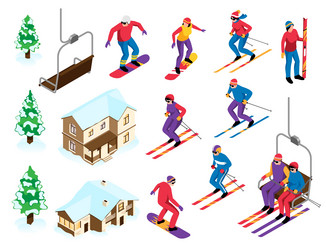 Isometric ski resort set vector