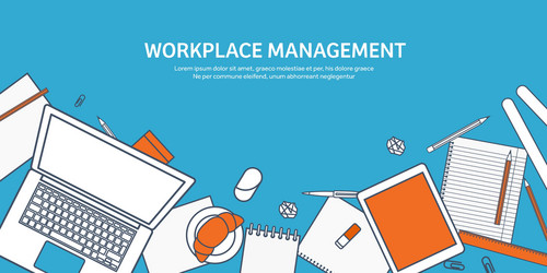 workplace with table and computer vector image