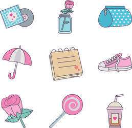 Isolated cute objects line and fill style icon set vector