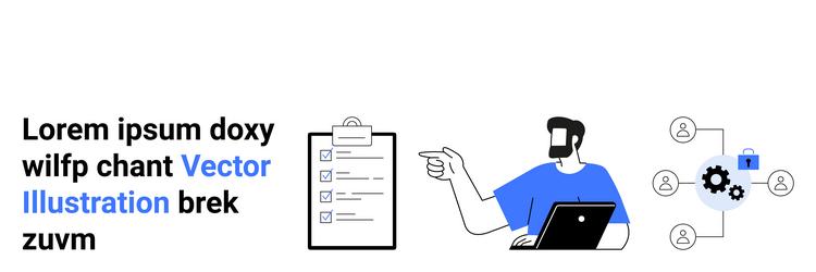 man with laptop pointing at checklist and gear vector image