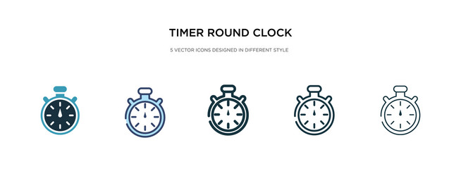 Timer round clock icon in different style two vector