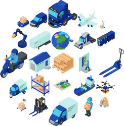 logistic and delivery icons set isometric style vector image