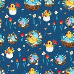 seamless spring pattern with easter characters vector image