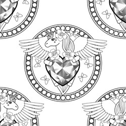 Unicorn with heart and wings seamless pattern vector