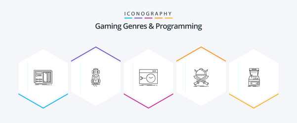 gaming genres and programming 25 line icon pack vector